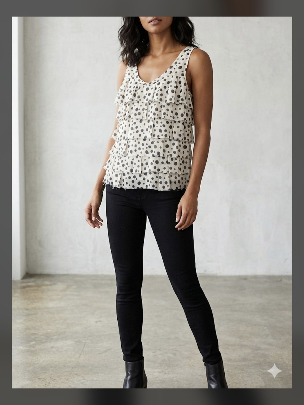 LOFT Petite Ivory Tank with Black Polka Dots